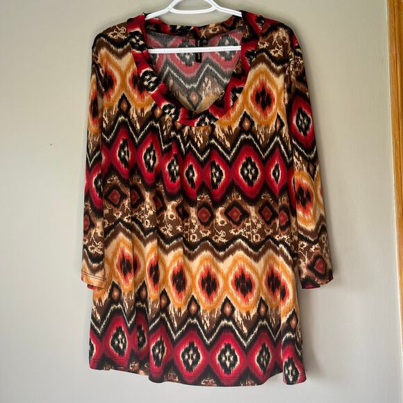 Susan Lawrence Red / Black / Brown Patterned 3/4 Sleeve Blouse Size 2X - Picture 10 of 10